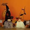 Bat Spider Pumpkin Elements Halloween Light Up Gnome Decoration, Spooky Orange Black Swedish Tomte Elf Figurine, Decorative Plush Dolls for Fall Cute