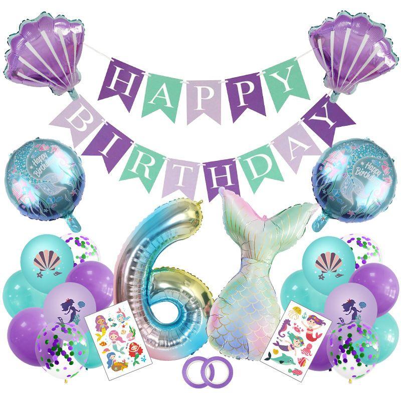 Fashionable Mermaid-themed Children's First Birthday Party Decoration Mermaid-printed Latex Banner Sticker Set