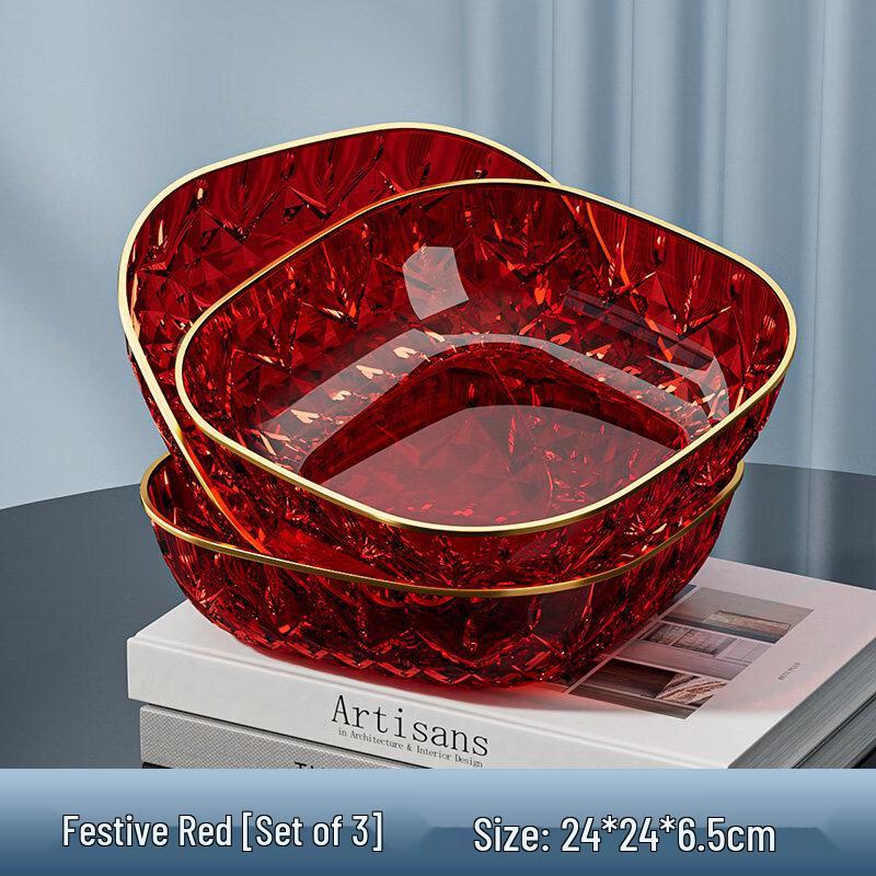 Festive Red Gold Rim Ceramic Fruit Plate Set
