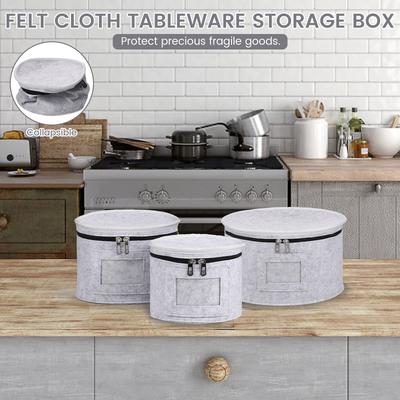 3Pcs Stackable Dish Storage Cases with 36 Round Dividers Thick Felt China Storage Containers for Dinnerware Storage & Transport
