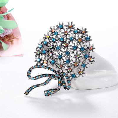 Retro Color Rhinestone Bow Corsage Alloy Rhinestone Personality Fashion Pin Clothing Accessories