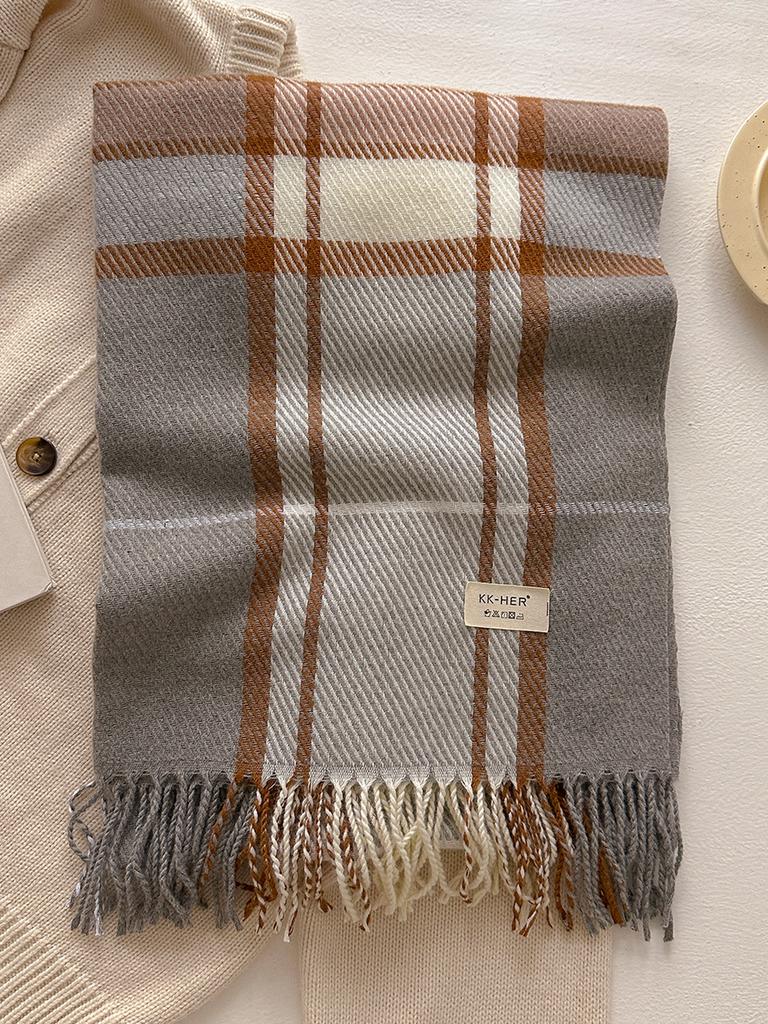 Plaid Long Scarf Winter Warm Imitation Cashmere Women Pashmina Foulard Bandana Scarves Female Luxury Hijab Tassel Shawl Wraps