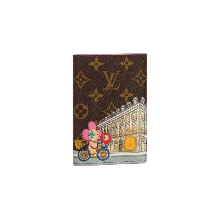 Louis Vuitton Christmas Limited Edition Passport Cover Monogram Graffiti Folded Leather Wallet Card Holder Women Wallet Brown M81635