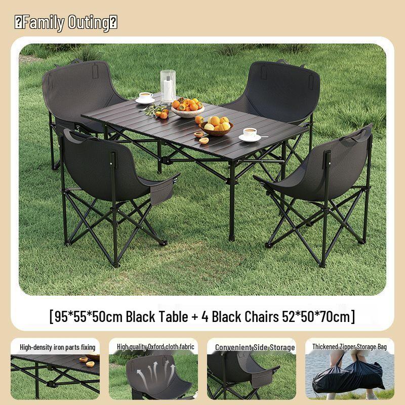 High-Back Portable Moon Chair and Folding Table Set for Camping and Picnic