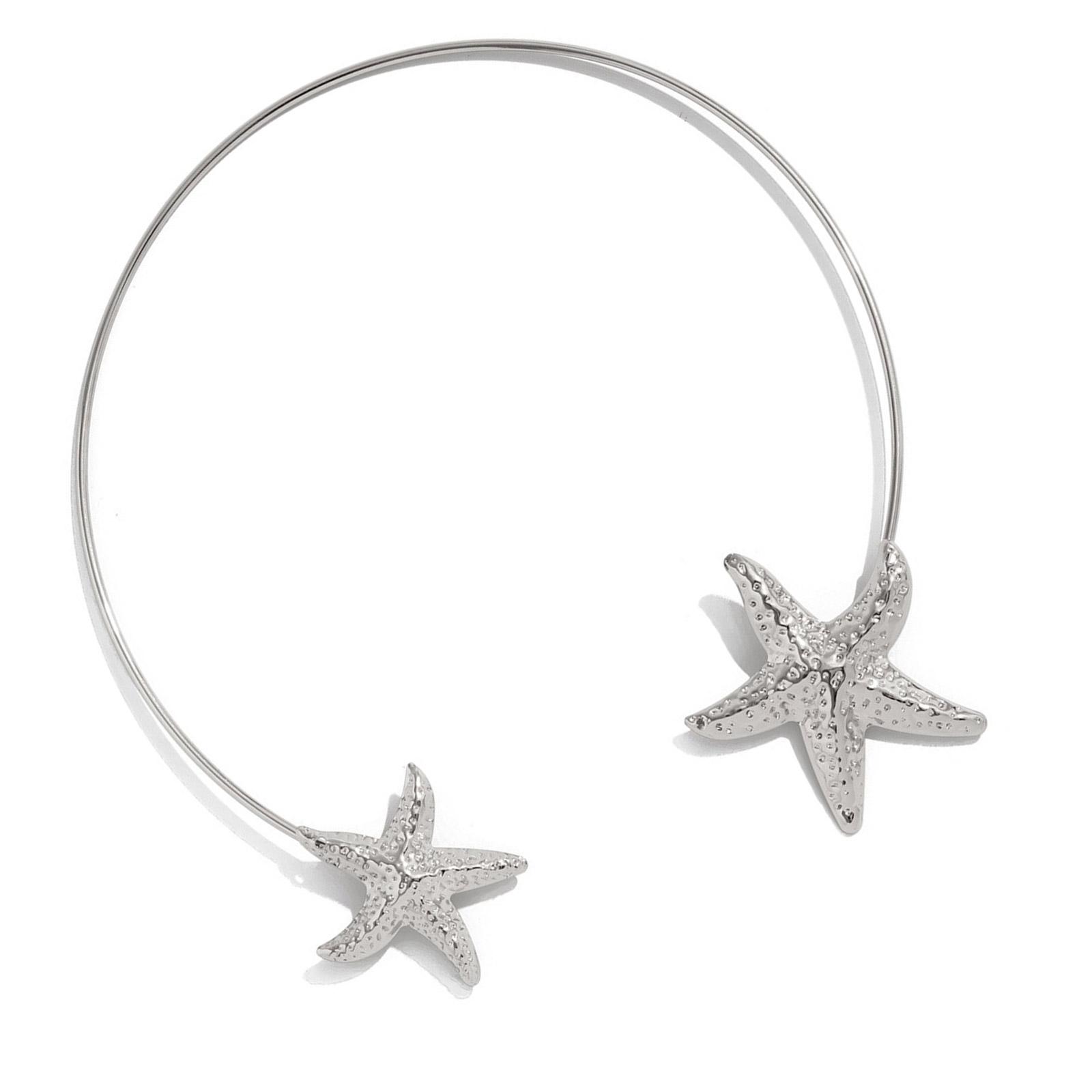 

Ocean Inspired Metal Flower/Starfish Open Collar Necklace Adjustable Neckchain Handmade Clavicle Chain Accessories 1 серебряный