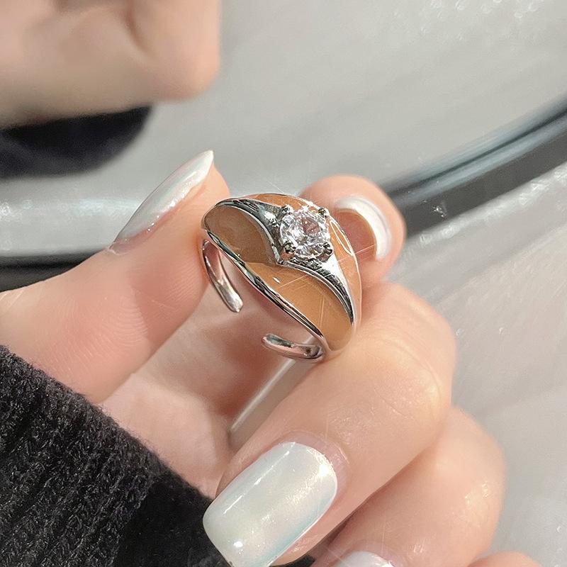 Maillard Liquid Long Pointed Claw Diamond Zir*****Pen Ring Women S Fashion Personality High Sense Niche Ring Adjustable opening