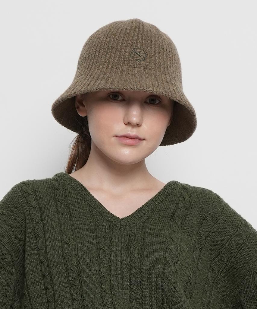 THE-ABON Women'S Day Classic Wool Ribbed Knit Bucket Hat Beige