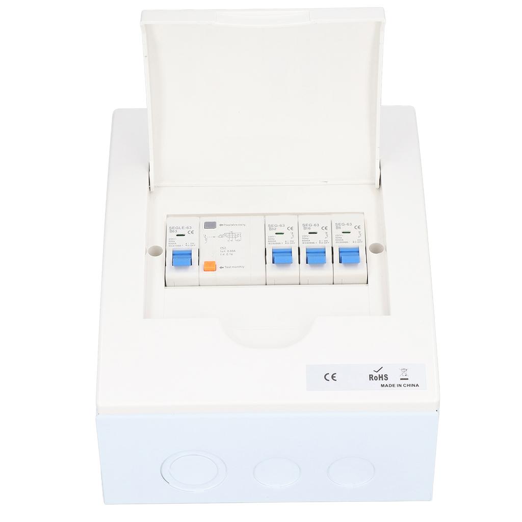 3 Way 230V Indoor Distribution Box UK Standard 3MCB (B6A+B16A+B32A) RCD (63A 1P+N) B Breaker
