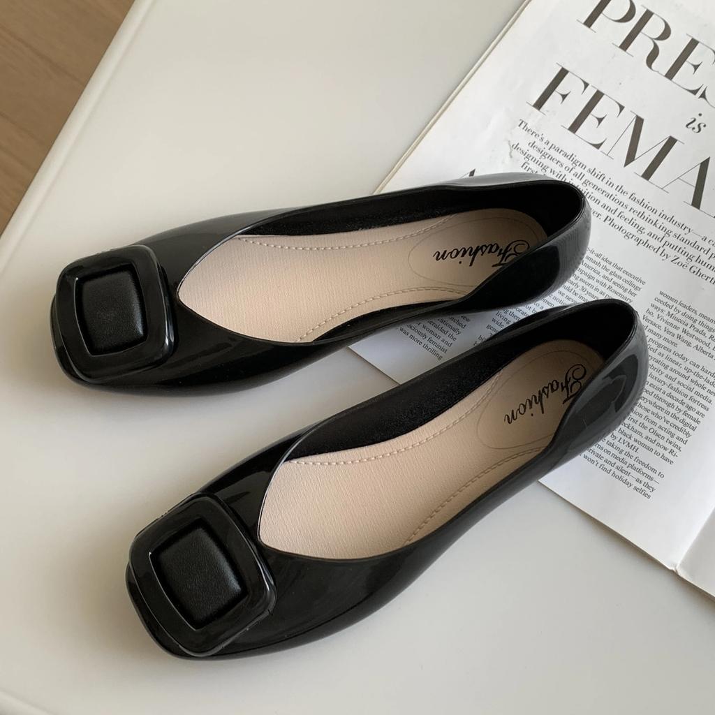 Fashion Women's Summer New PVC Solid Color Square Button Sandals Fashion Shallow Mouth  Casual Flat Women's Single Shoes