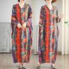 Vacation Style V-neck Retro Long Skirt Cotton Linen Dress
