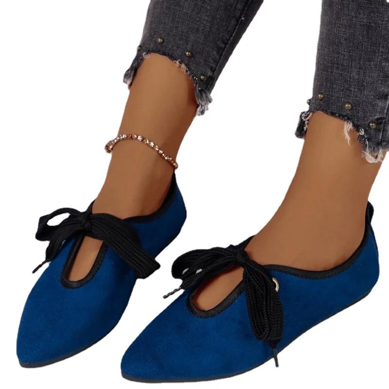 Women's Shoes  Autumn Pointed Ballet Women Flats Casual Soft Bottom Flat Shoes Female Shallow Elegant Lace-up Shoes