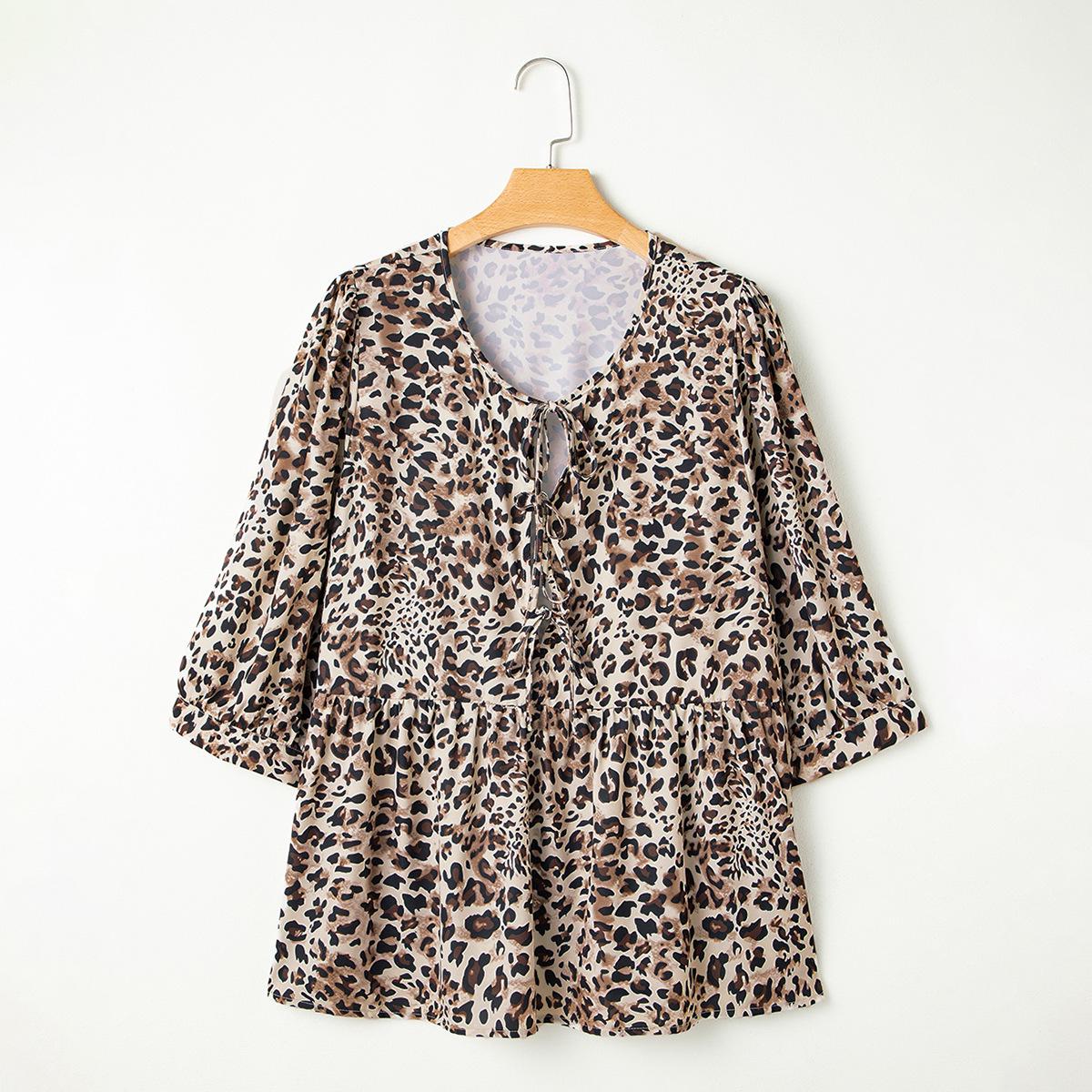 

Shiying Весна/Лето Женский Дышащий Утягивающий Топ с Рукавом 3/4 Большого Размера 4XL цветной печати леопарда