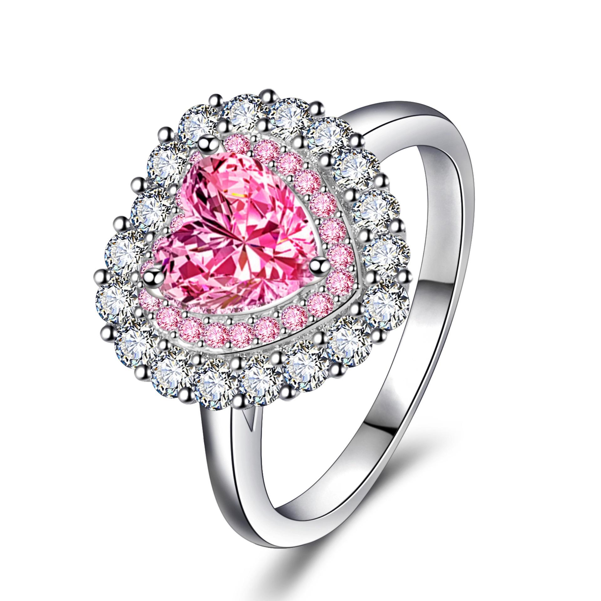 Full Diamond Peach Heart Zircon Ring Heart Full Diamond Big Heart Colorful Diamond Ring Engagement Ring 2026 us size 6