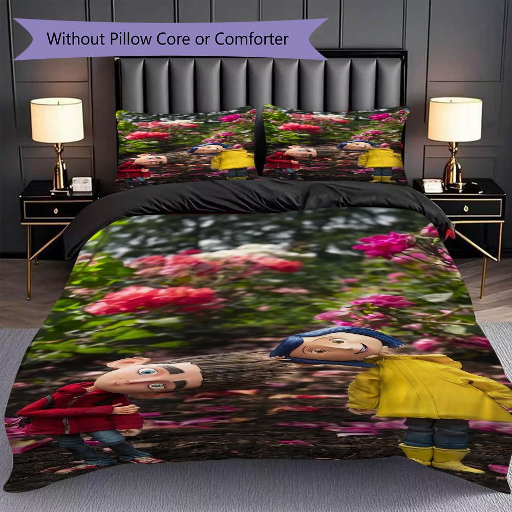 1PC Coraline Pattern Bedding Quilt Set Quilt Cover Pillowcase Home Decoration Birthday Gift (1 * Duvet Cover + 2 * Pillowcase, Without Core)