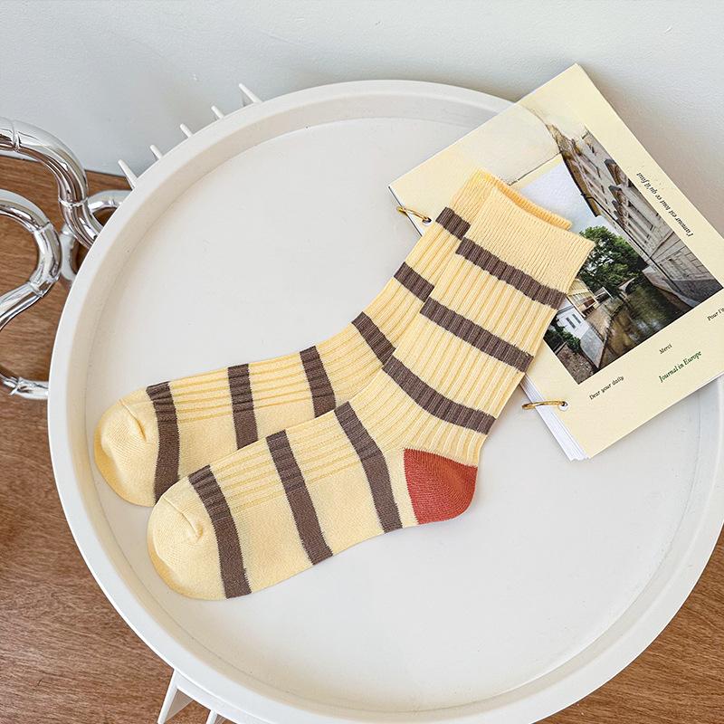 Female Spring and Autumn Rainbow Stripe Trend All Kinds of New Style In Tube Cotton Socks