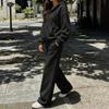 Completo Due Pezzi da Donna con Felpa e Pantaloni a Gamba Larga Tuta Casual
