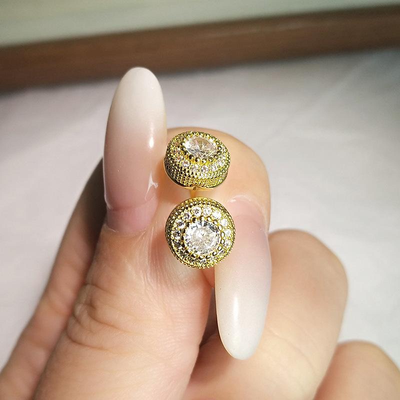 Copper Inlaid Super Flash Round Zircon Full Diamond Stud Earrings Women'S Light Luxury And Elegant Temperament White Diamond Earrings