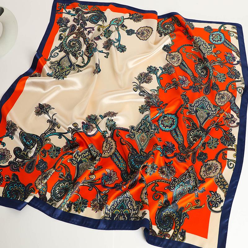 90*90cm čtvercový hedvábný šátek Ženy Módní návrhář Krásné květiny Foulard Měkký saténový šátek Šátek Šály Krk Šátek