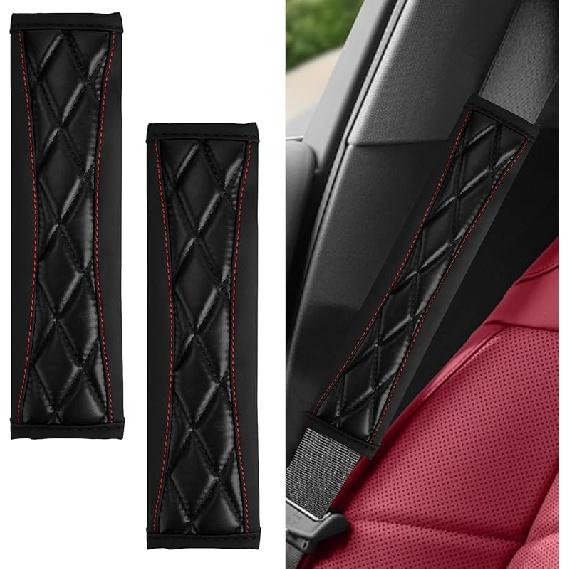 2PCS Car Seat Belt Cover Pad,Soft Leather Seatbelt Covers for Car,Seatbelt Shoulder Strap Protector,Vehicle Shoulder Pad Cushions,Universal Auto Safe