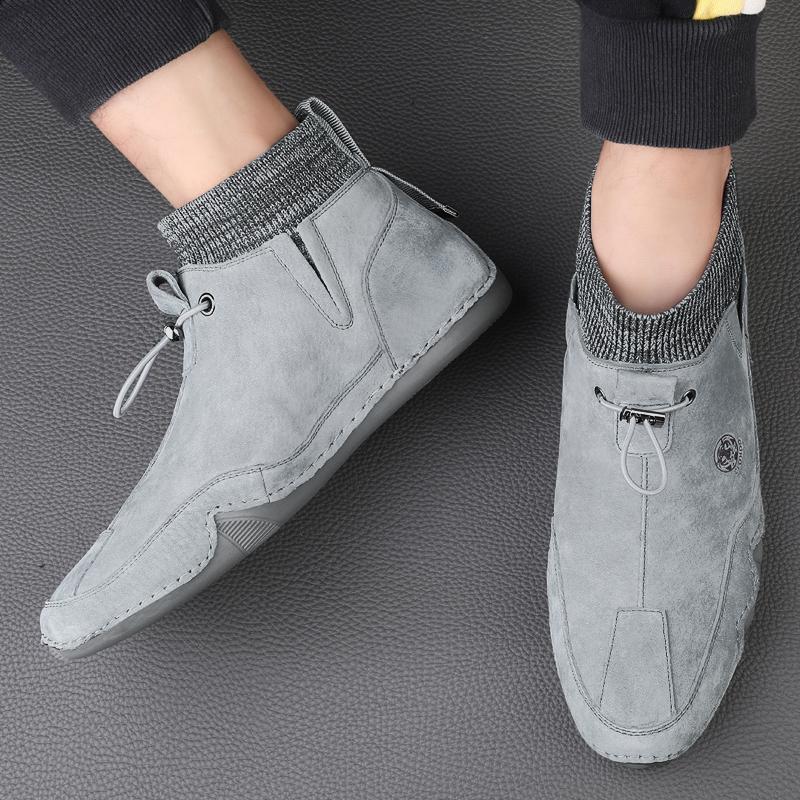 Herren Kurzstiefel Leder Freizeitsneaker Britischer Stil Socken Retro Freizeitschuhe Herbst und Winter