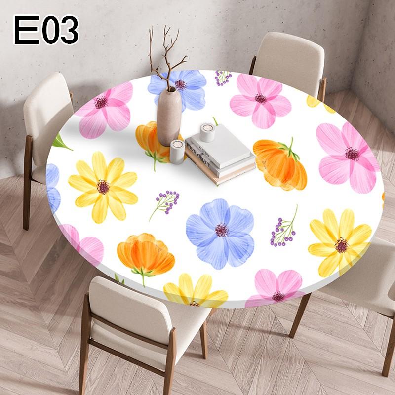 1PC Waterproof Floral Tablecloth Round Fitted Elastic Edged Tablecloth Picnic Table Cover Farmhouse Decorations Picnic Kitchen