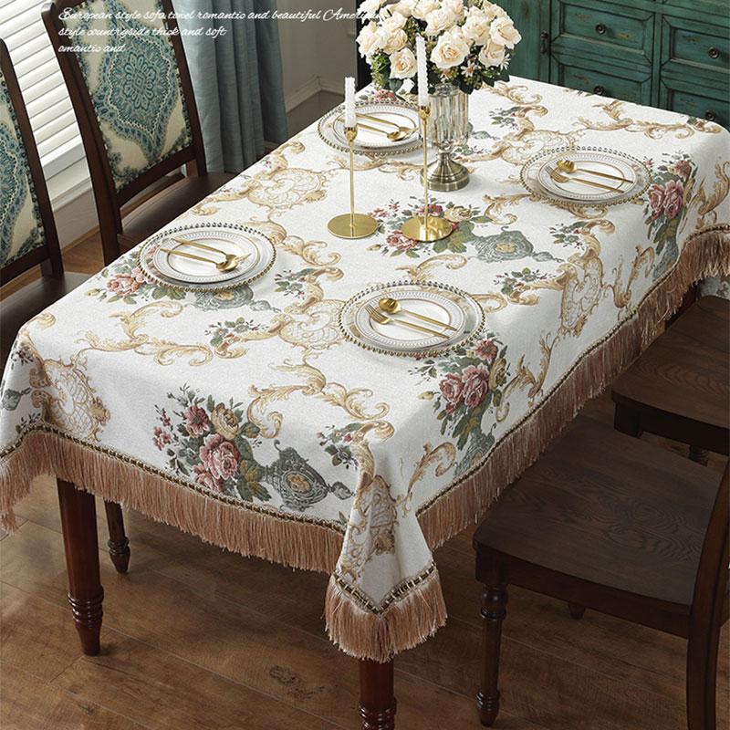 Retro Chenille Tablecloths For Dining Table Rectangular Round Tassels Jacquard Floral Chair Cover Table Cover Party Events Home