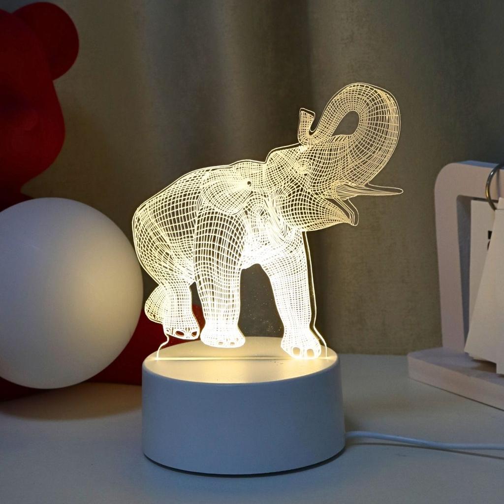 USB powered 3D luminous elephant night light - a creative animal decoration light for homes, living rooms, or birthday gifts.