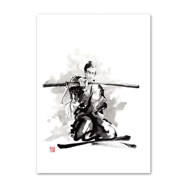 Japanese Minimalist Black Shotokan Samurai Karate Art Ink Canvas Painting Posters and Prints Wall Pictures for Living Room Decor