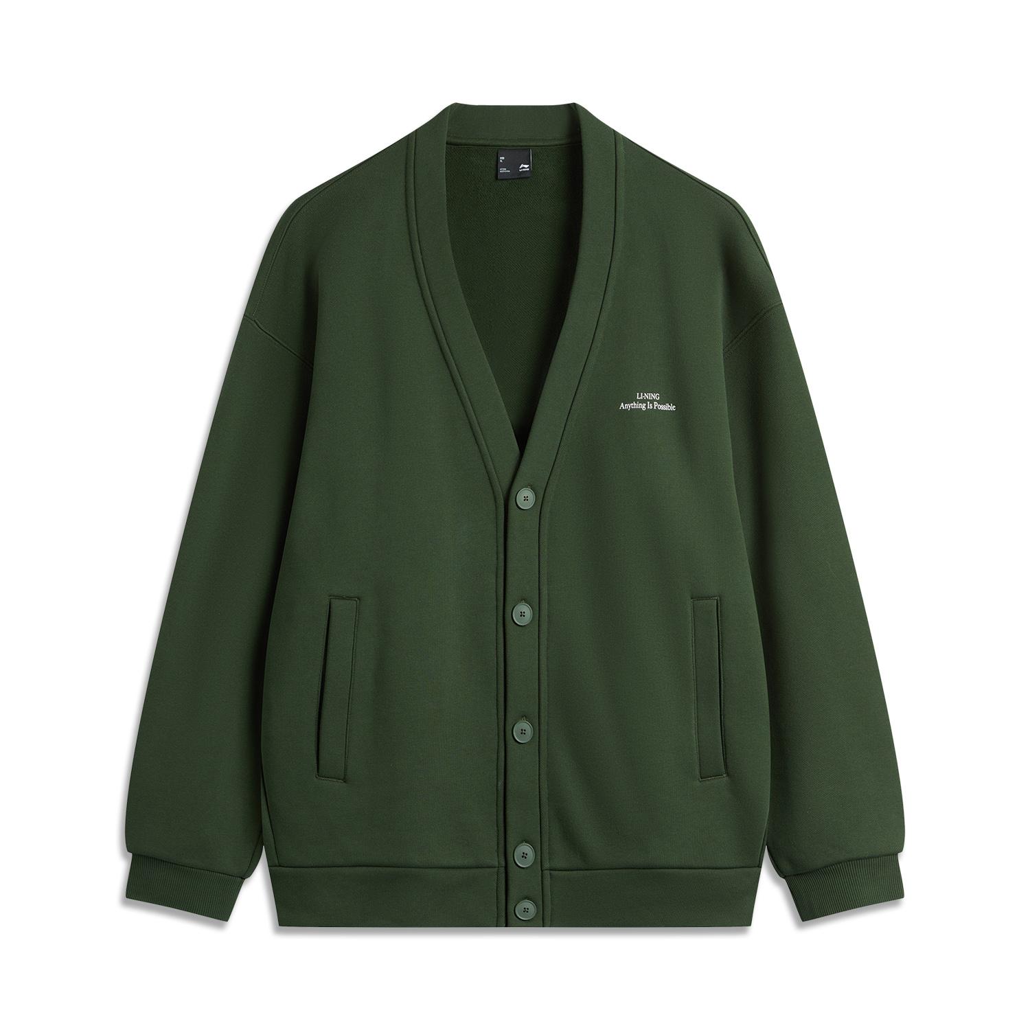 

Li Ning Серия спортивного образа жизни V-образный вырез Однобортный Теплый флис Длинный рукав Повседневная толстовка Унисекс толстовка Морской водоросли-зеленый AWDUA15-2 M