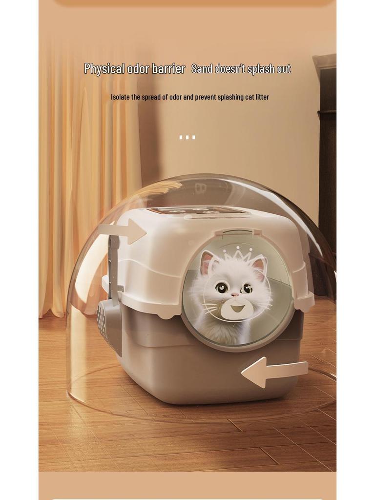 Extra Large Splash-Proof Enclosed Cat Litter Box with Sand and Feces Tray & Free Shipping