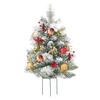 23 Inch Lighted Artificial Christmas Urn Filler Pre-lit Xmas Pine Tree with Cones Red Berries Tripod Stake And LED Light Outdoor Porch Planter Filler