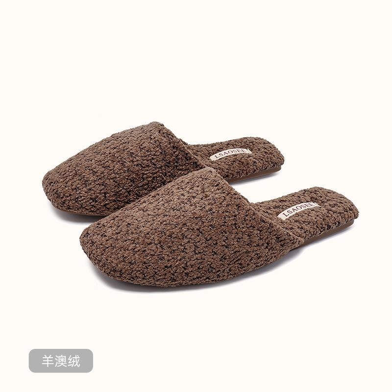 Fashion High Quality Comfort Furry Couple Slippers Short Plush Warm House Slippers Light Non-slip Autumn Winter Home Shoes for Women