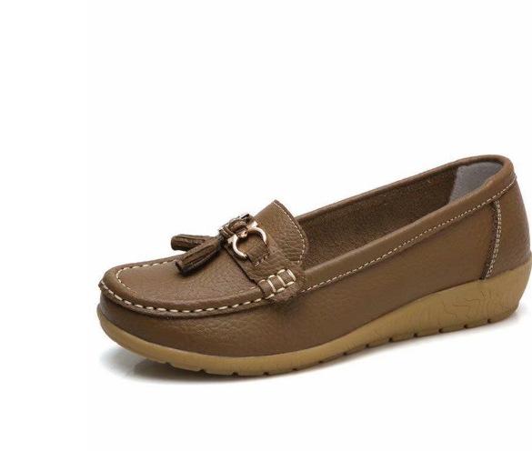 Spring Mother Shoes Single Shoes Hair Women Flat Bottom Women Doudou Flat Heel Leather Shoes Large Size Women'S Shoes