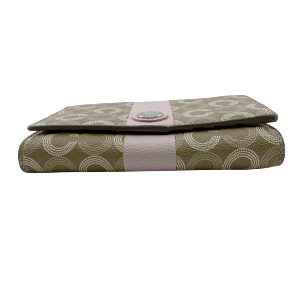 COACH compact Op art PVC Bifold Wallet beige PVC Used