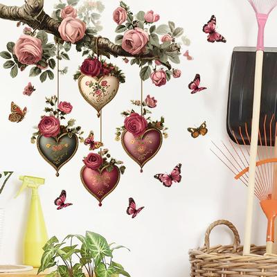 Valentinstag Baumzweig Wandaufkleber PVC Selbstklebend Abnehmbar für Schlafzimmer Wohnzimmer Eingangsbereich Hintergrund Heimdekoration