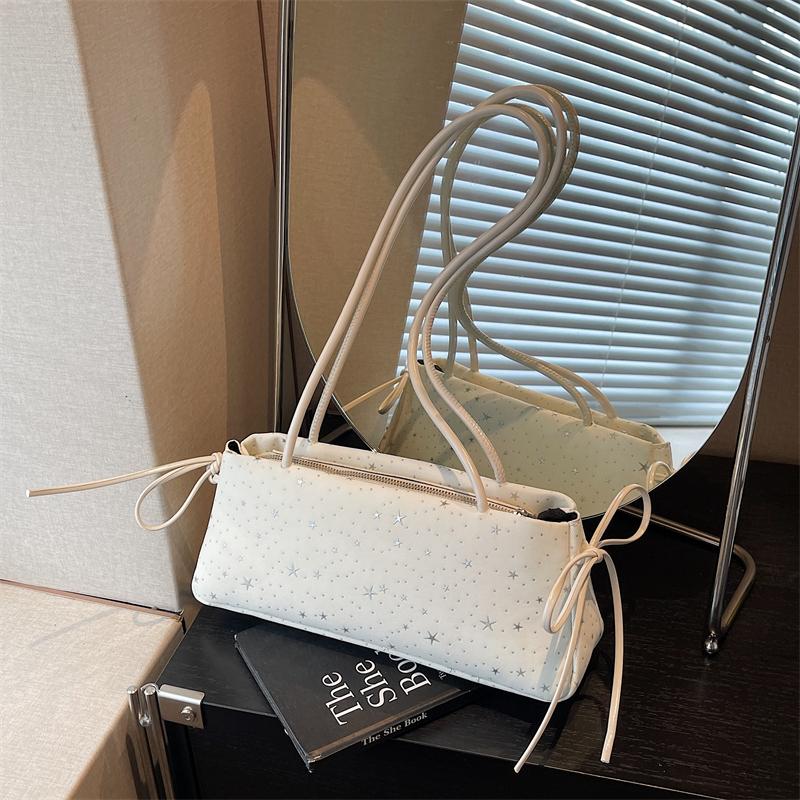 

New Ladies Underarm Bag Fashion Star Pattern Single Shoulder Bag Cute Butterfly Knot Women s Bag Available in Multiple Colors бежевый
