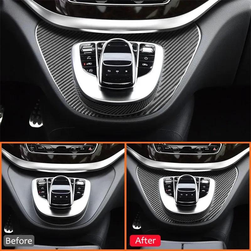 Carbon Fiber Car Center Console Gear Shifter Multimedia Button Trim Panel Decoration Sticker For Mercedes Benz V Class 2015-