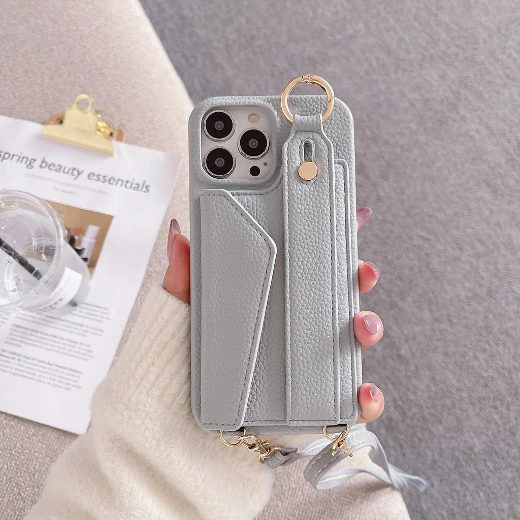 For iPhone16 Wrist Strap Ring Wallet with Card Slot Holder Phone Case for IPhone 15 Plus Pro Max Crossbody Leather Cover