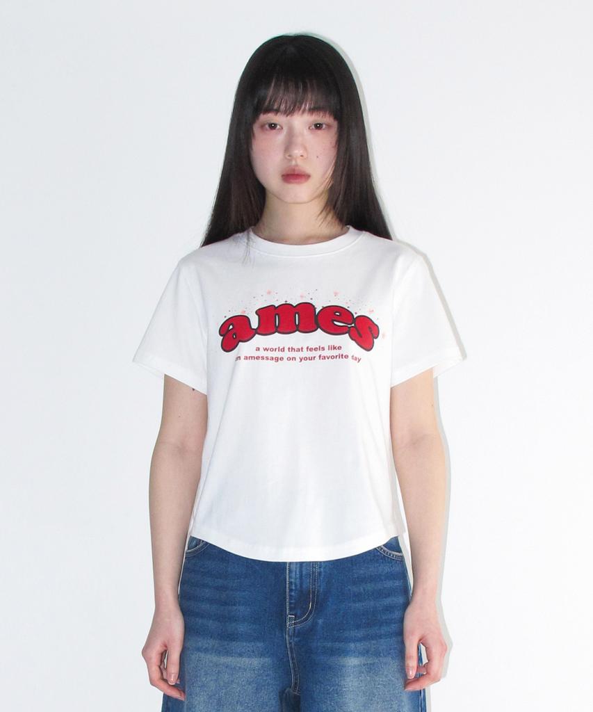 AMES-WORLDWIDE Shining Ames Round Hem Crop Tee White