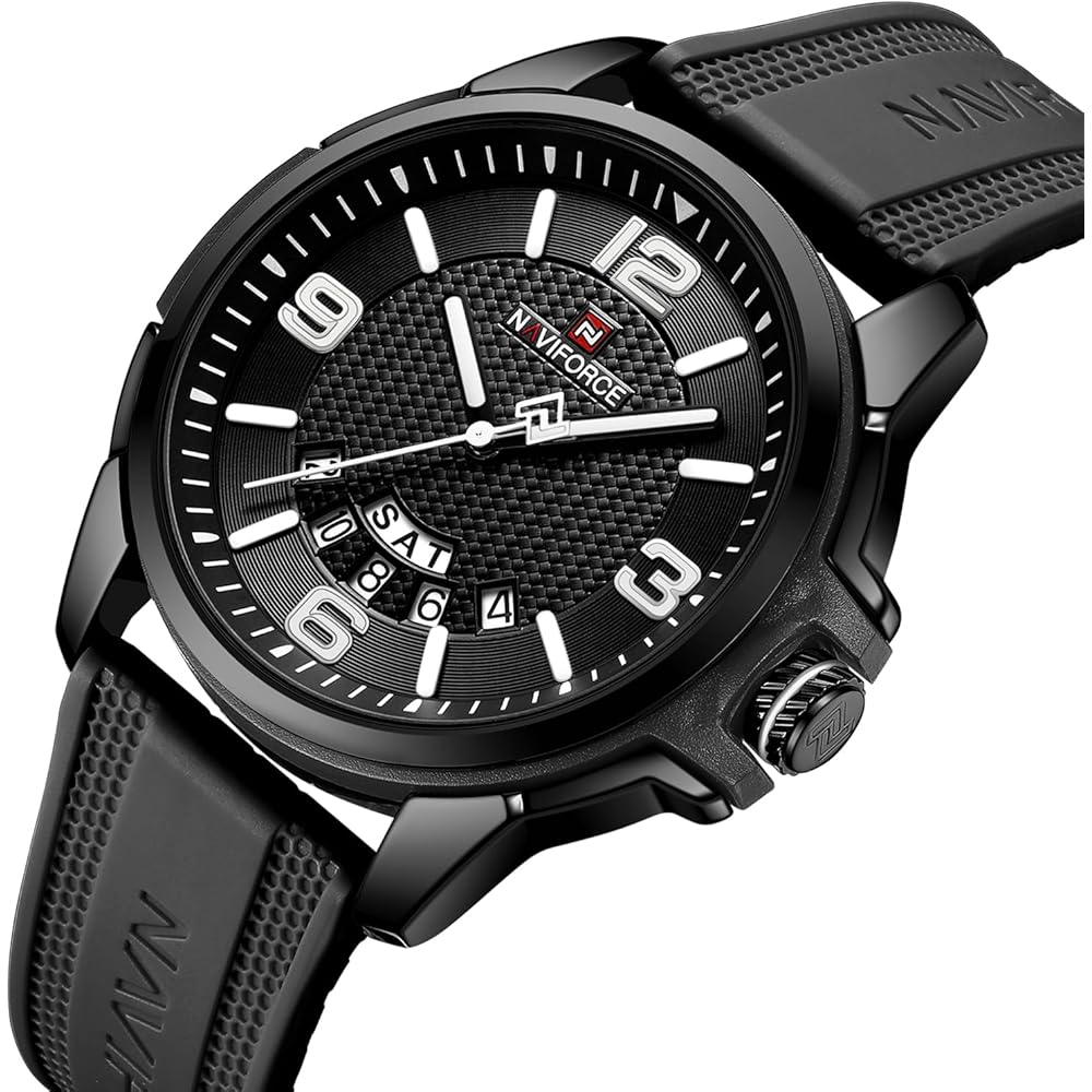 NAVIFORCE Military Analog Waterproof Watch Unisex Silicone Strap Black