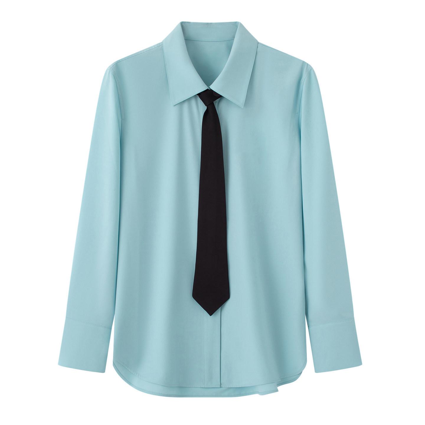 2026 Spring Women s Fashion Loose Casual Tie Shirt - Commute Top Large яичная скорлупа/синий