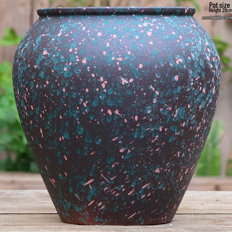 Tall Retro Handmade Green Ceramic Pot for Succulents and Flowers