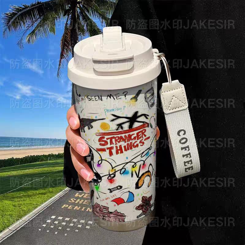 Stranger Things Insulated Tumbler - Stainless Steel Dual Lid Sippy Cup for Coffee & Cold Drinks