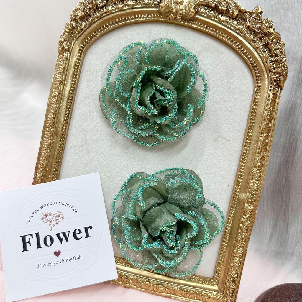 8Cm Green Dusted Camellia Rose Flower Decoration Handmade Headgear Hair Accessories Clothing Accessories Diy