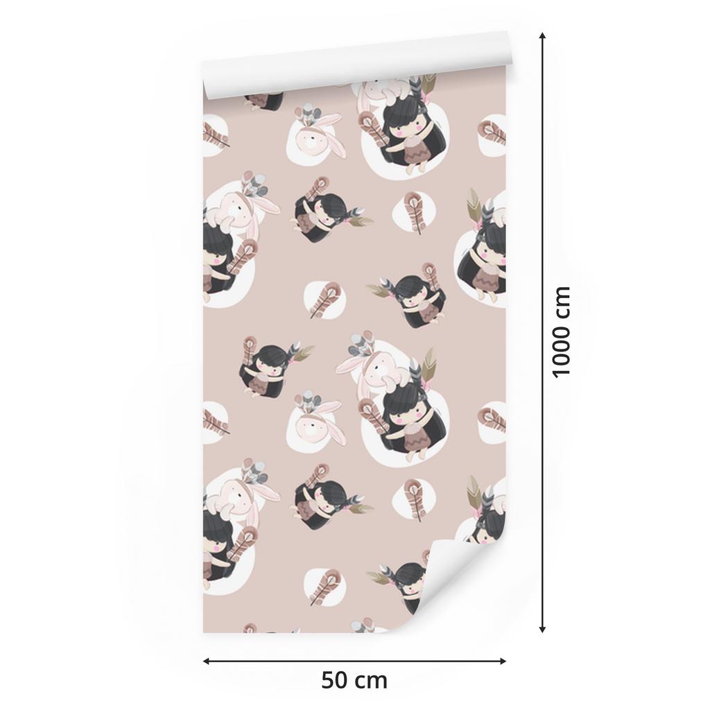 Indian wallpaper with bunnies and feathers for living room and bedroom 50x1000