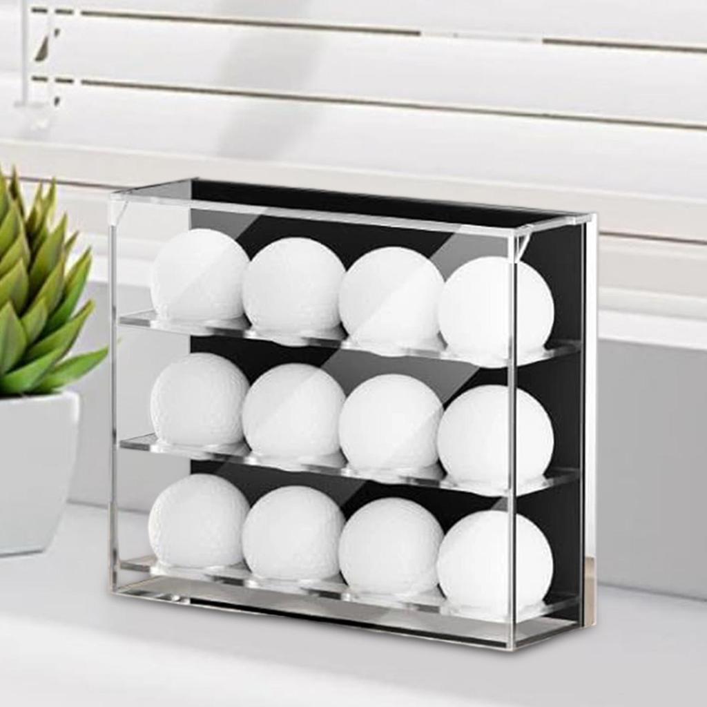 Acrylic Golf Ball Display Case 3 Tiered Collectibles Organizer, Office 12 Holes Transparent Pingpong Ball Holder Cabinet Shelf