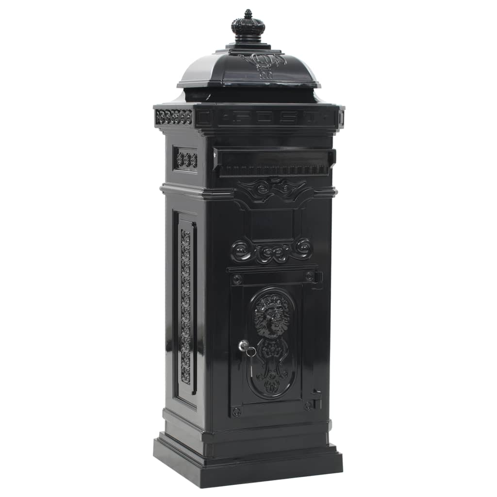 Aluminum Column Mailbox Vintage Style Rust Resistant Black