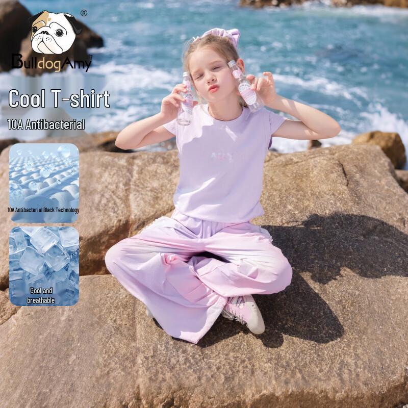 CHANZUIGOU Girls  Anti-Bacterial Cool-Feel Flutter Sleeve T-Shirt 140 cm