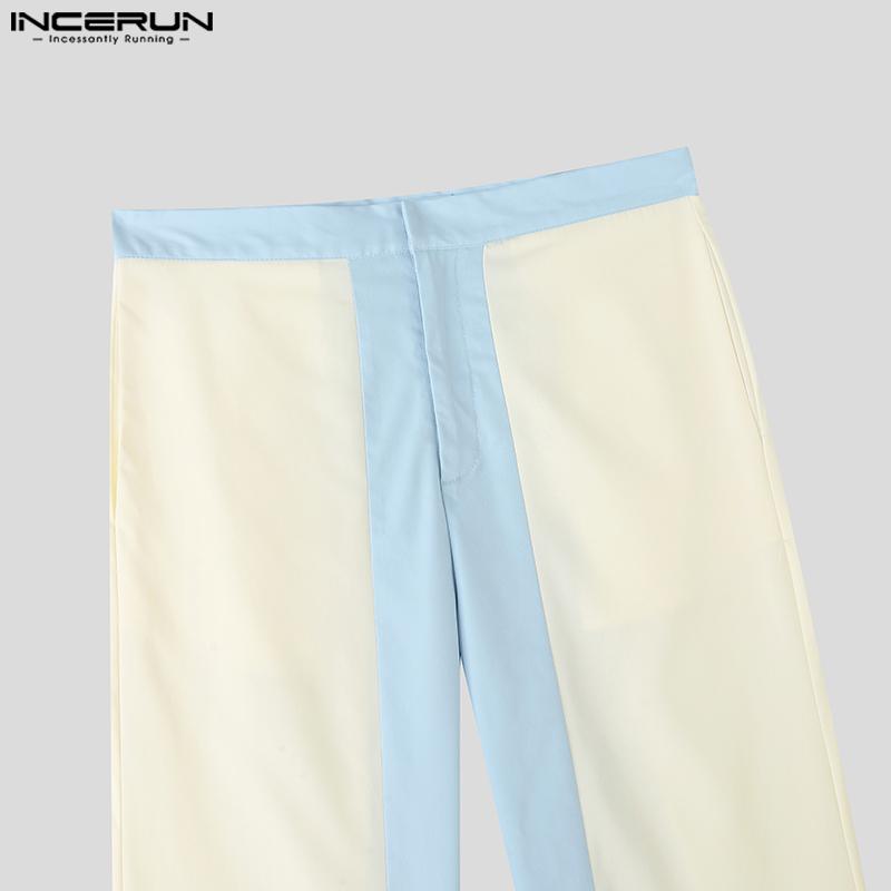 INCERUN Men Casual Zipper Waist Stitching Patchwork Loose Flare Pants Trousers