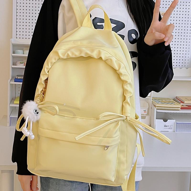 Simple Color Solid Lace Bow Design Student Backpack For School And Daily Use